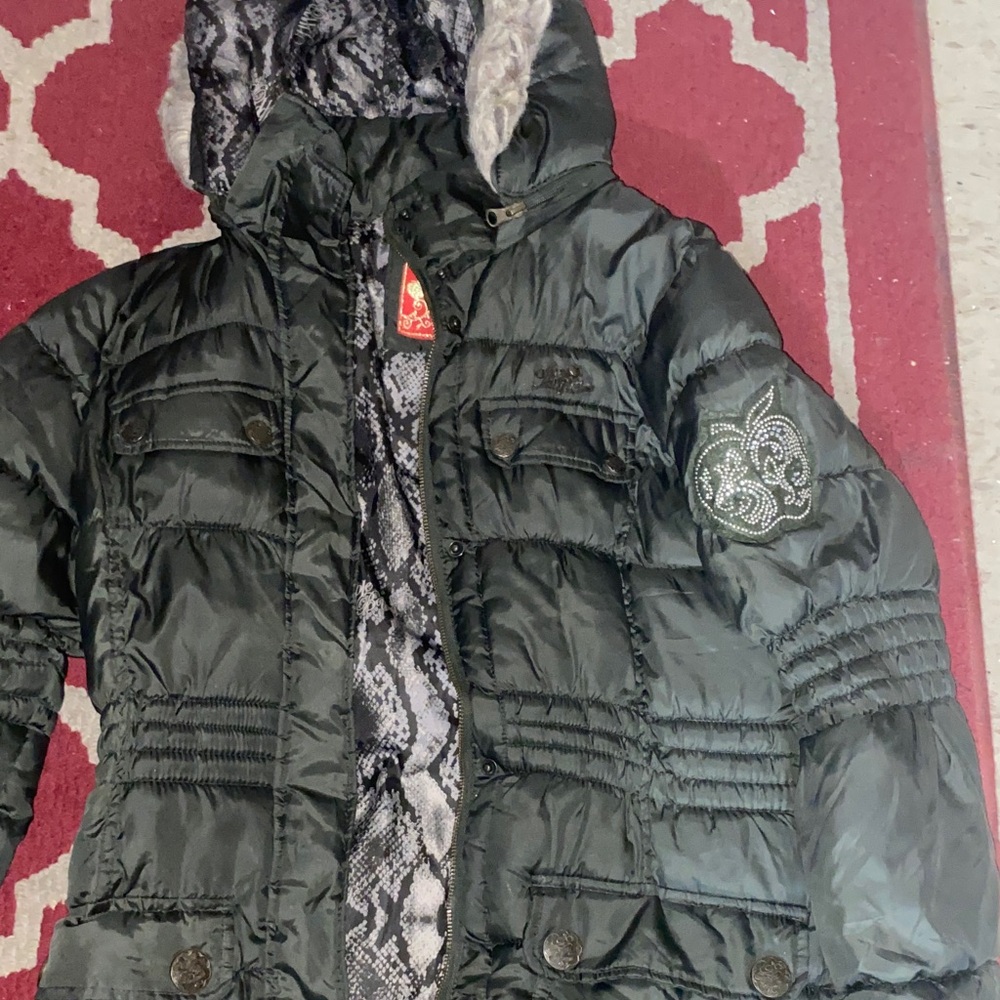 Rare y2k Apple Bottoms Black Puffer Jacket with Patterned Lining